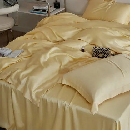 Cream eucalyptus lyocell luxury bedding set in cream satin with a smooth glossy finish for elegant bedroom decorbites eucalyptus lyocell