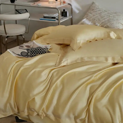 Cream eucalyptus lyocell luxury bedding set in cream color with smooth glossy satin finish for bedroom decorbites collection