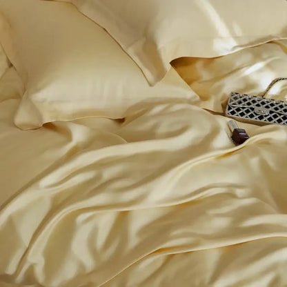 Cream eucalyptus lyocell luxury bedding set in cream with smooth glossy satin finish for elegant bedroom decorbites bedding set