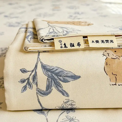 Cream flower print satin bed cover made of beige cotton with delicate blue botanical and beige animal print decorbites cooling cotton