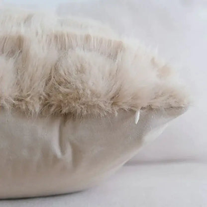 Beige cream geometric faux fur pillow case with soft fluffy trim for decorbites cream geometric bedroom cushion cover