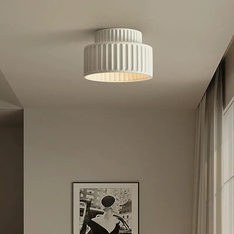 Cream green led chandelier lamp with white ribbed ceiling light and warm glow for dining room illumination