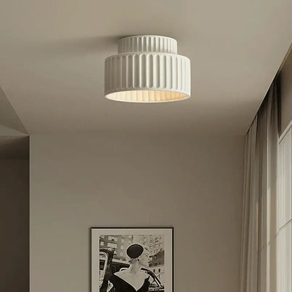 Cream green led chandelier lamp with white ribbed ceiling light and warm glow for dining room illumination