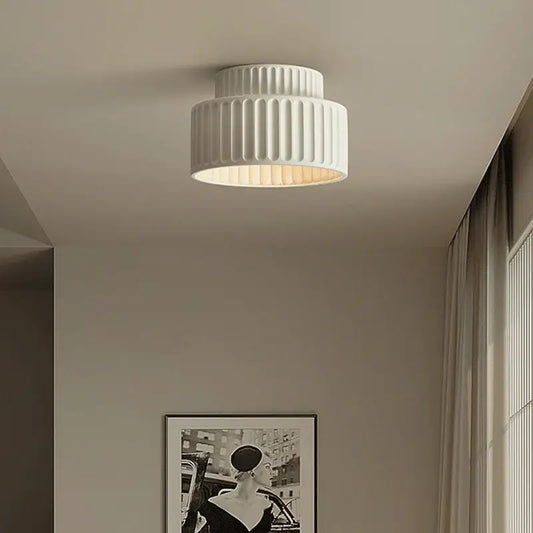 Cream green led chandelier lamp with white ribbed ceiling light and warm glow for dining room illumination