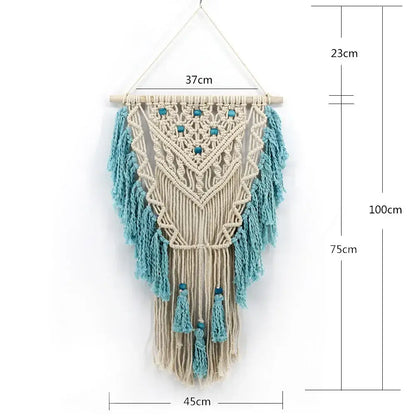 Cream and lavender cotton macrame wall hanging with intricate beige and teal patterns for living room decorbites colorful decor