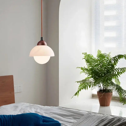 A cream marble led pendant light with copper stem and dual-layer glass shade for bedroom decorbites cream marble