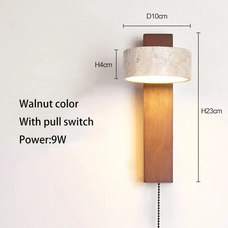 Walnut and concrete wall sconce with textured shade and pull switch for cream style bedside lamp decorbites cream style
