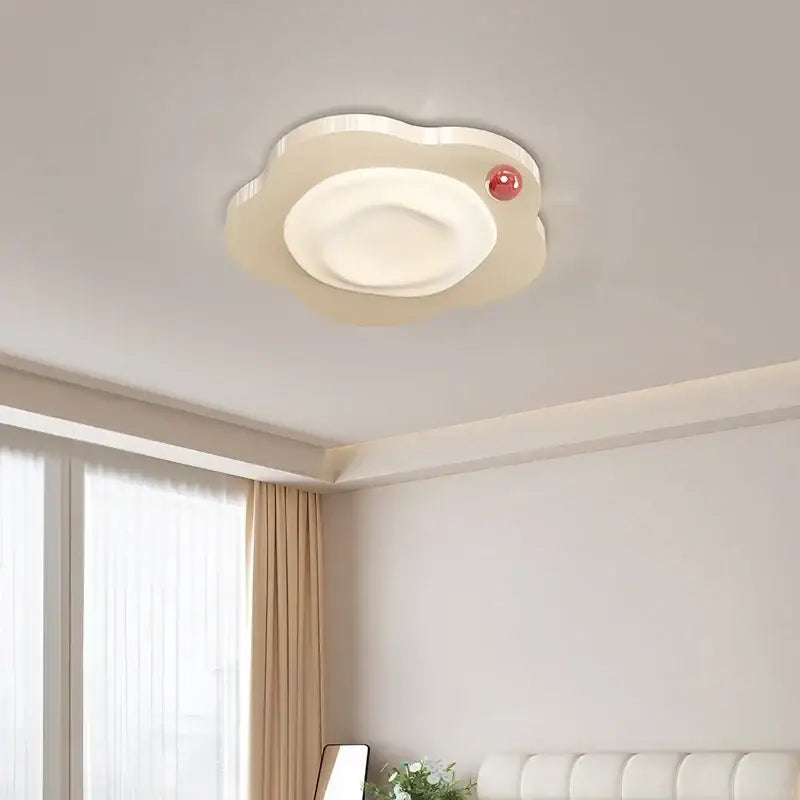 Cream style beige cloud led ceiling light with central white lamp and red accent for bedroom decorbites decor