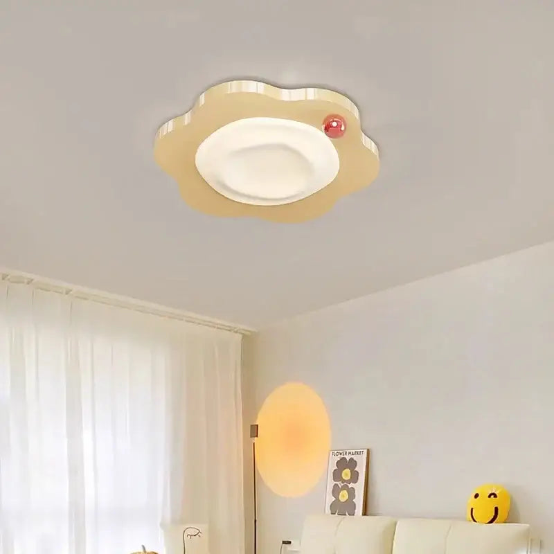 Cream style beige cloud led ceiling light with white panel and red button for bedroom decorbites decorbites cream style