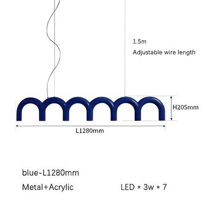 Blue metallic cream style nordic pendant light with seven led bulbs in wavy arched design for living room decorbites cream style