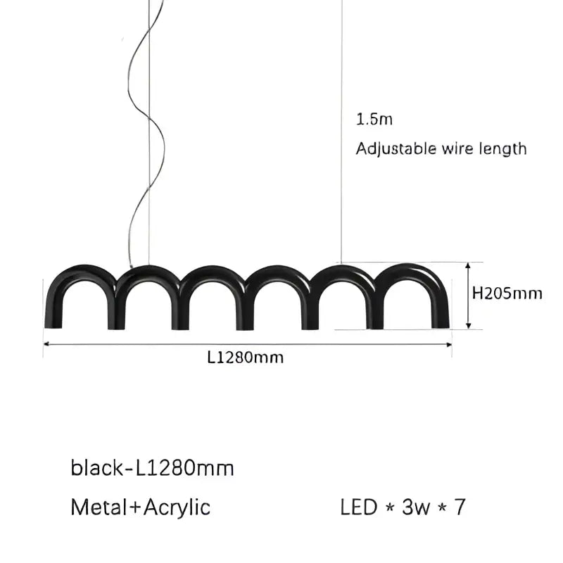 Black modern led cream style nordic arched pendant light with wave design in metal and acrylic for living room decorbites cream style