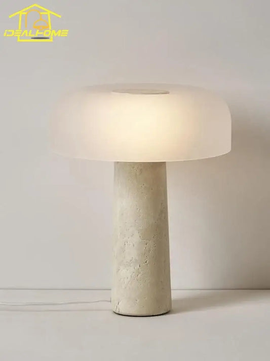 Cream wind mushroom desk lamp with frosted white glass shade and textured beige stone base for living room decorbites cream wind