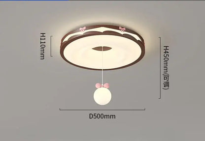 Cream wind walnut round bedroom light with dark brown frame white panel and pink bow accents by decorbites cream wind