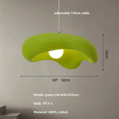 A vibrant lime green creamy style resin pendant light with a soft texture and adjustable 150cm cable for kitchen island