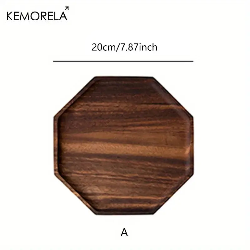 Kemorela octagonal wooden serving tray with rich dark brown finish and visible grain for decorbites creative acacia wood plate