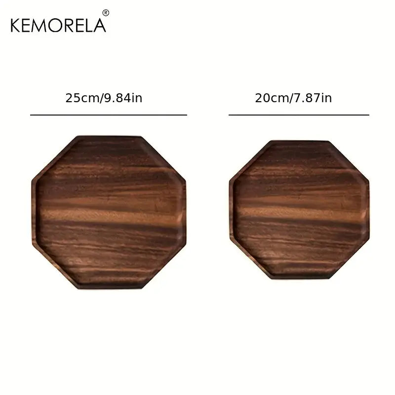Two octagonal creative acacia wood trays in dark walnut finish featuring natural wood grain decorbites creative acacia