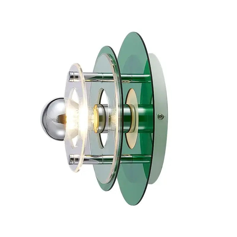 Green glass and chrome layered wall lamp with spherical bulb for decorbites creative acrylic wall bedroom decor