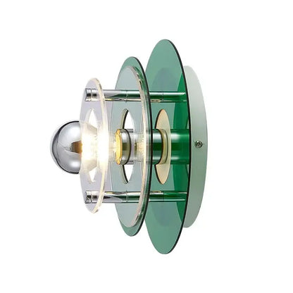 Green glass and chrome layered wall lamp with spherical bulb for decorbites creative acrylic wall bedroom decor