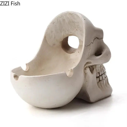 White resin creative skull ashtray with hollow interior and detailed teeth for living room smoking gift