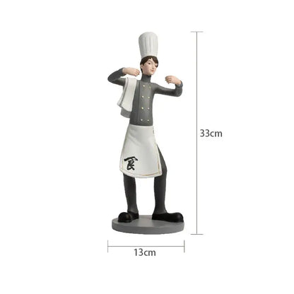 Creative chef wine rack sculpture figurine 33cm tall with white toque gray jacket and white apron with black chinese characters