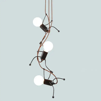 Creative copper iron man chandelier featuring three white bulbs and twisted wires by decorbites iron for bedroom decor