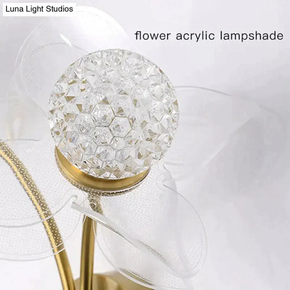 Creative floral decorative acrylic flower lampshade with decorative gold led metal base for bedroom wall sconce