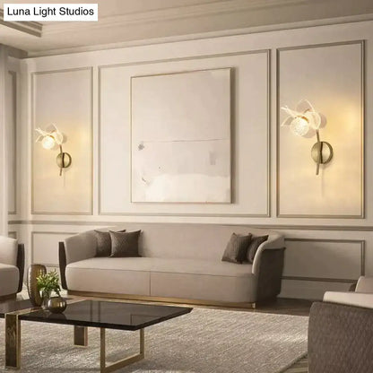 Delicate white flower-shaped creative floral decorative gold led wall lamp with crystal sconce for bedroom use