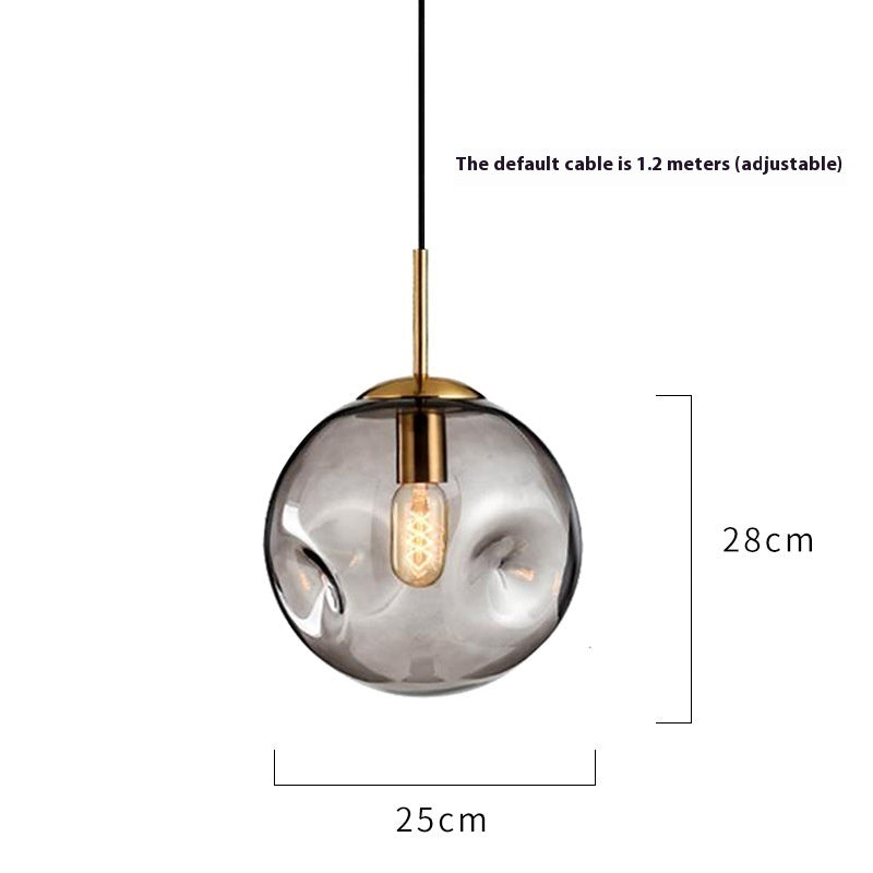 Creative glass chandelier with 25cm diameter smoky gray smoked glass globe and brass accents for restaurant lighting