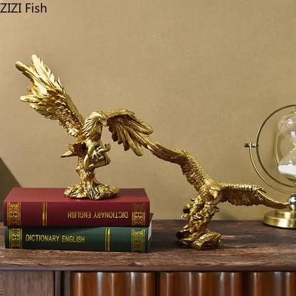 Creative golden flying eagle resin desk decoration with detailed feathered wings and textured metallic finish office sculpture