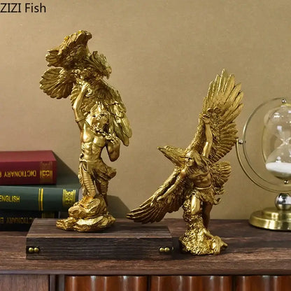 Creative golden flying eagle resin desk decoration featuring detailed feathered wings and muscular humanoid form decorbites flying eagle