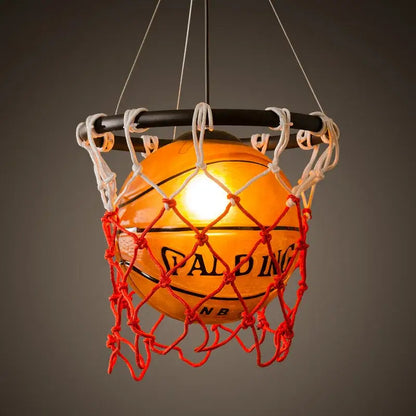 Creative orange Spalding NBA basketball pendant light with black rim and red white net decorbites basketball pendant lamp