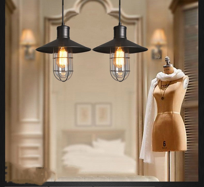 Black Iron Cage Chandelier Explosion-Proof Glass