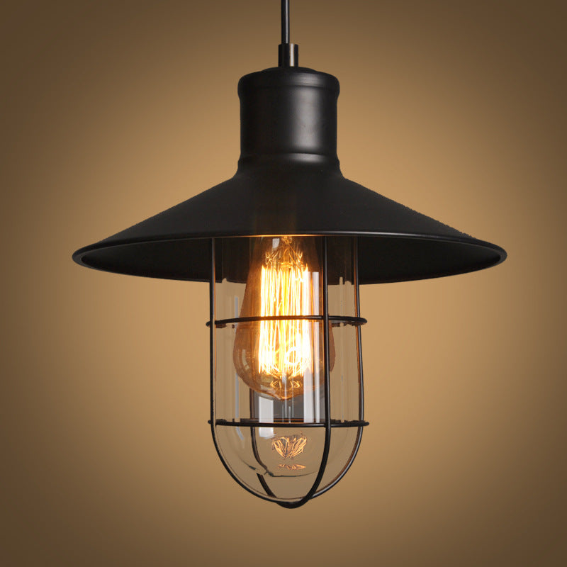 Black Iron Cage Chandelier Explosion-Proof Glass