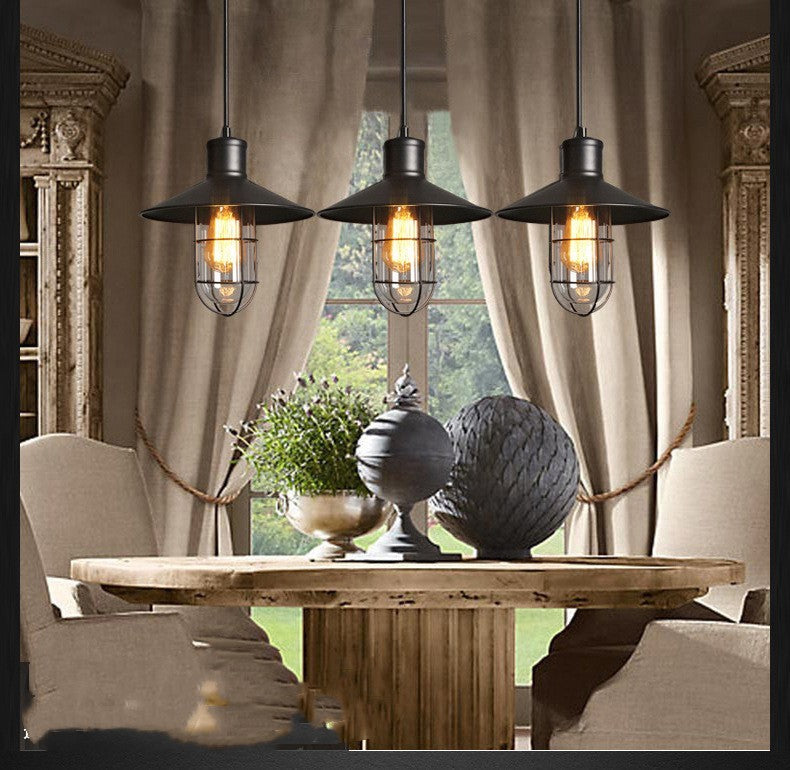 Black Iron Cage Chandelier Explosion-Proof Glass