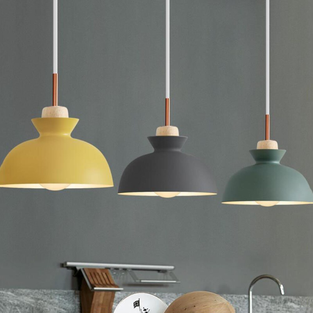 Wood Iron Pendant Light Single-Head Rustic Style
