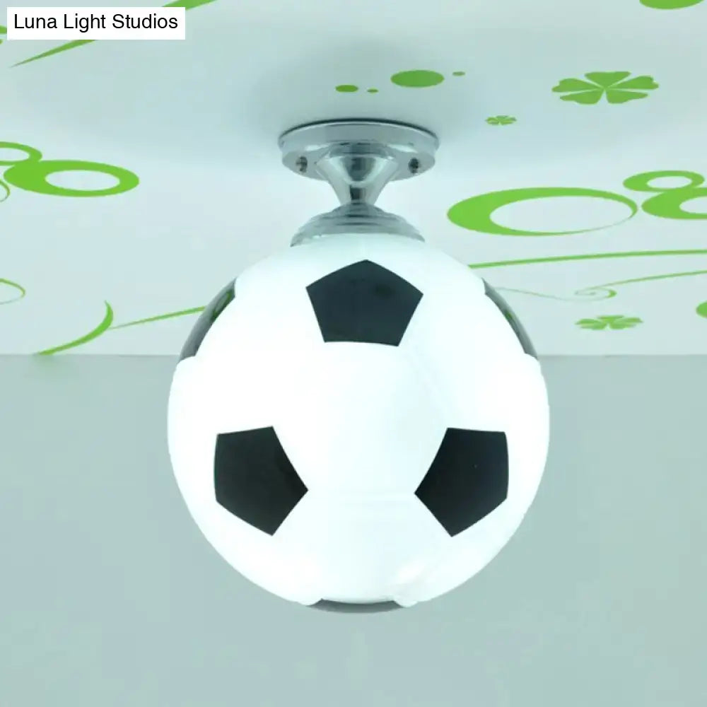 DecorBites fun football flushmount ceiling light with white and black soccer ball design and chrome base for kid’s room