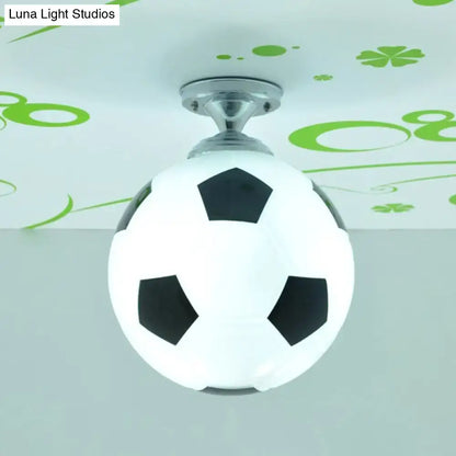 DecorBites fun football flushmount ceiling light with white and black soccer ball design and chrome base for kid’s room