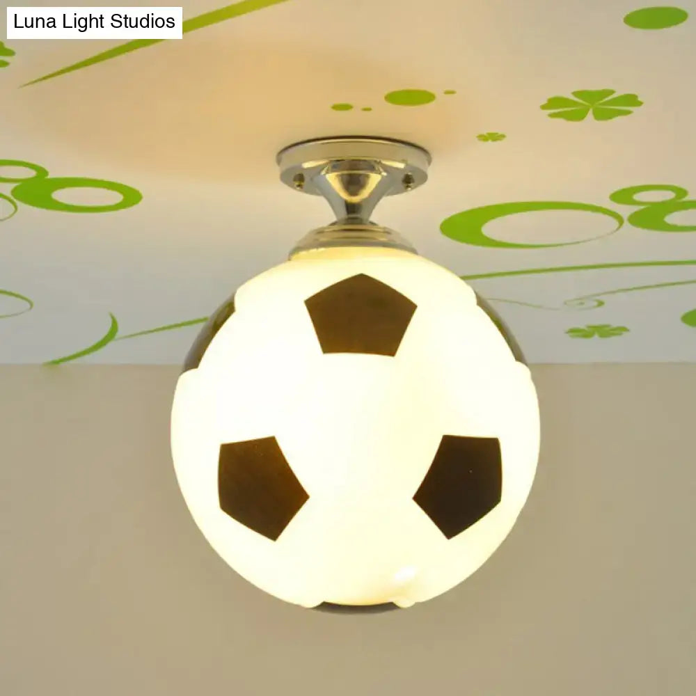 Decorbites™ fun football flushmount ceiling light features a black and white soccer ball design for kid’s room lighting