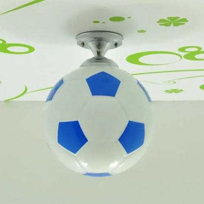 Decorbites™ fun football flushmount ceiling light in white and blue with chrome fixture for kid’s room lighting