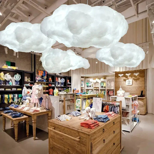 White fluffy cotton cloud pendant lamp hanging above store ideal for kids bedroom decorbites cloud pendant