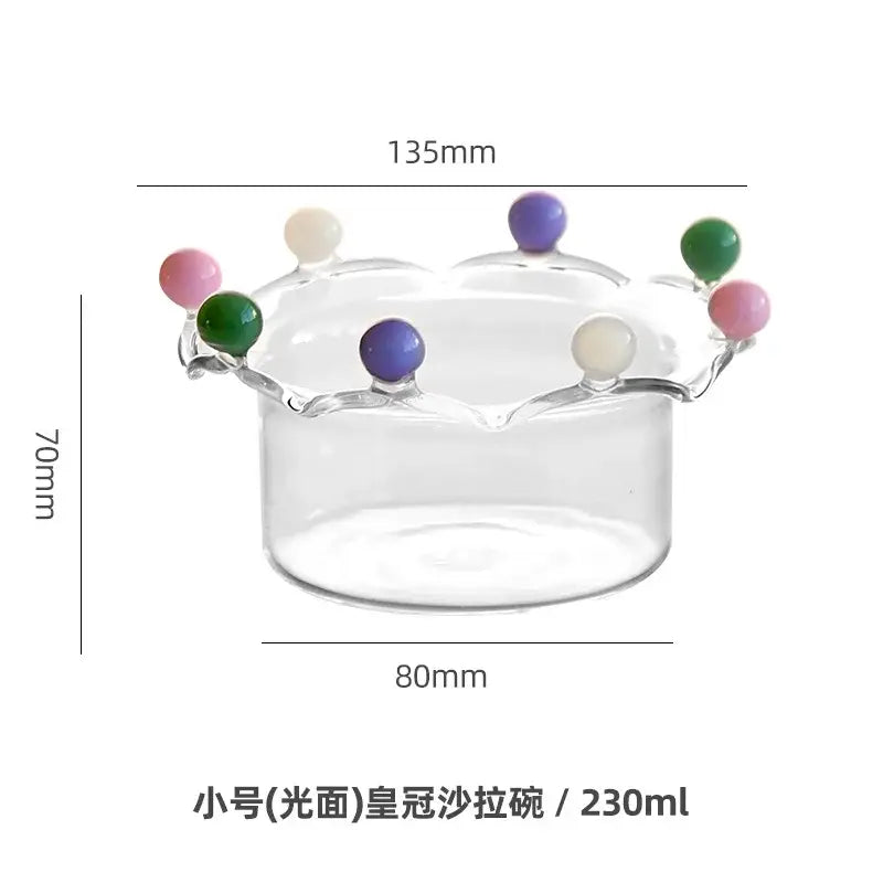 Crown clear glass fruit bowl with colorful pink green purple and cream beads on rim for dining room decorbites clear glass