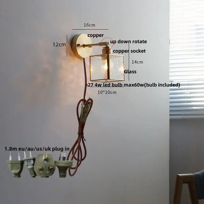 Copper wall sconce with clear glass lantern and adjustable copper socket decorbites crown glass led bedroom fixture