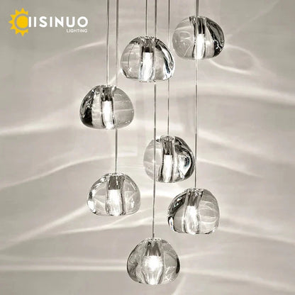Crystal Ball Staircase Pendant Light in Brushed Stainless