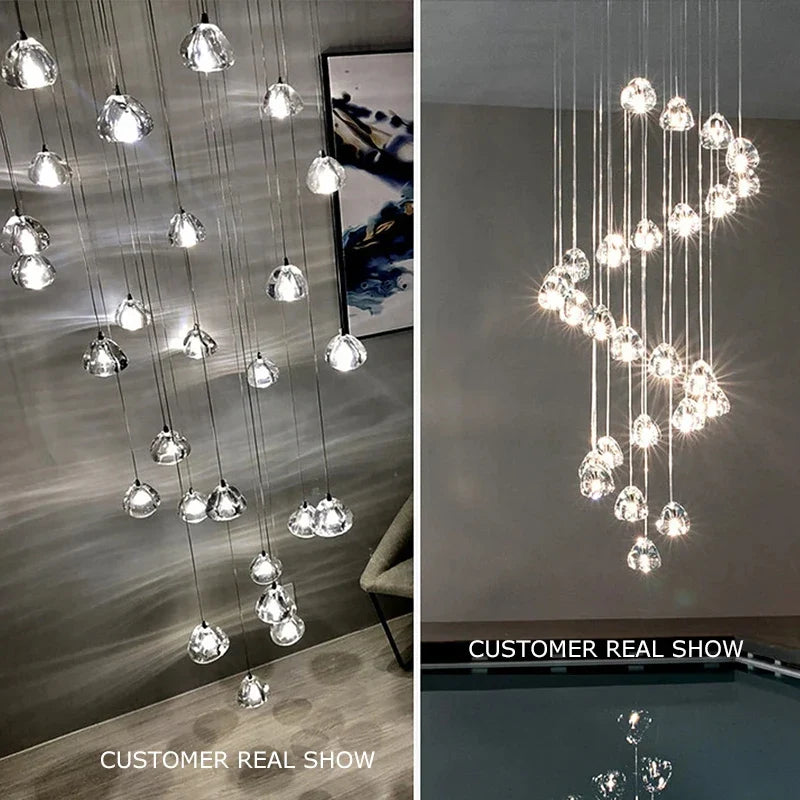 Crystal Ball Staircase Pendant Light in Brushed Stainless