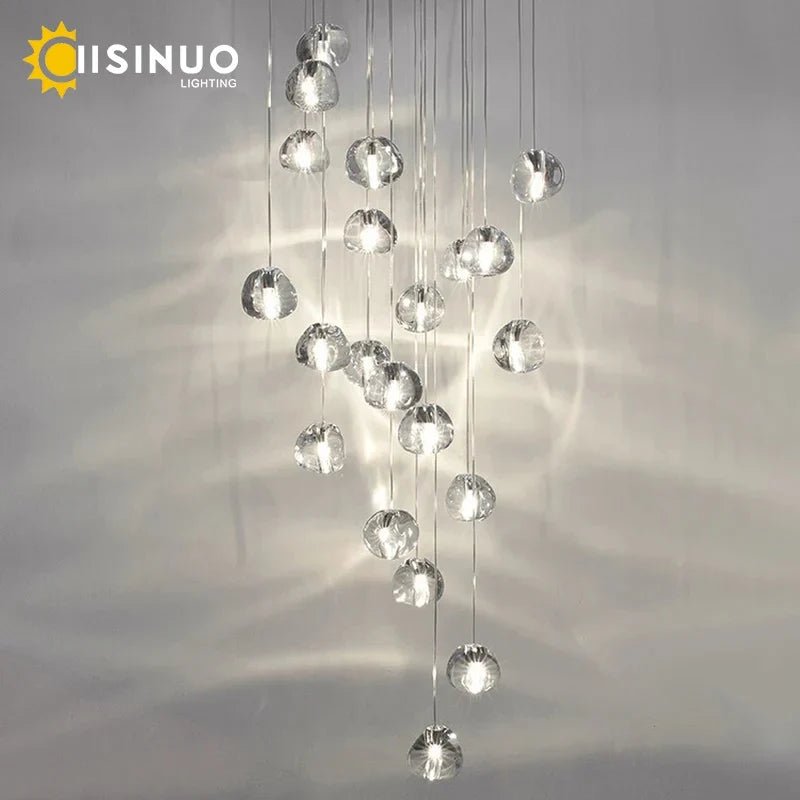 Crystal Ball Staircase Pendant Light in Brushed Stainless - Decorbites