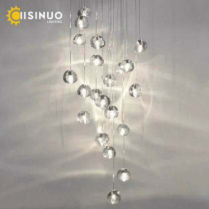 Crystal Ball Staircase Pendant Light in Brushed Stainless - Decorbites