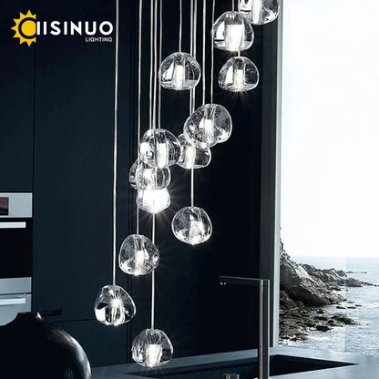 Crystal Ball Staircase Pendant Light in Brushed Stainless - Decorbites