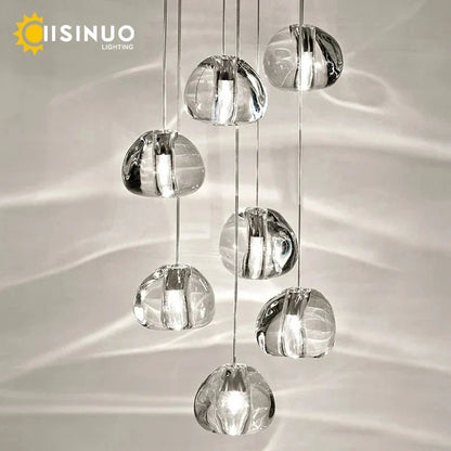 Crystal Ball Staircase Pendant Light in Brushed Stainless - Decorbites