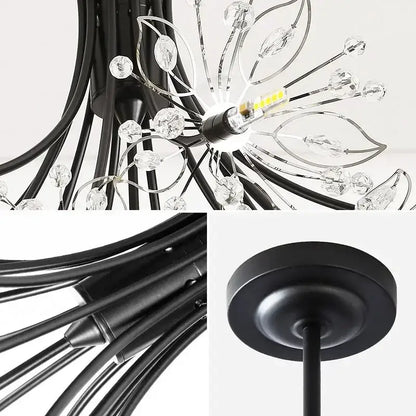 Black metal crystal bionic petals chandelier with clear crystal accents and modern flower-like design for dining room decorbites crystal bionic