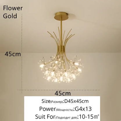 Gold-toned crystal bionic petals chandelier with delicate flower-like accents and slender stem for dining room decorbites crystal bionic